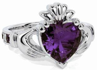 Diamond Alexandrite White Gold Claddagh Ring