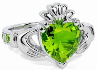Diamond Peridot White Gold Claddagh Ring