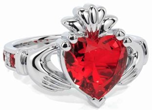 Diamond Ruby White Gold Claddagh Ring