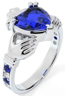 Diamond Sapphire White Gold Claddagh Ring