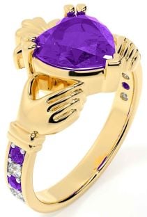 Diamond Amethyst Gold Claddagh Ring