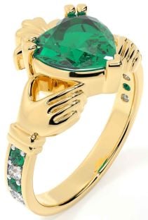Diamond Emerald Gold Claddagh Ring