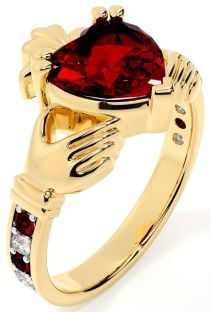 Diamond Garnet Gold Claddagh Ring