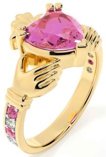 Diamond Pink Tourmaline Gold Claddagh Ring
