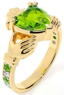 Diamond Peridot Gold Claddagh Ring
