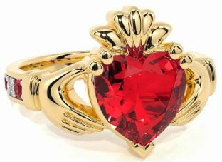 Diamond Ruby Gold Claddagh Ring