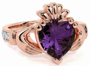 Diamond Alexandrite Rose Gold Silver Claddagh Ring