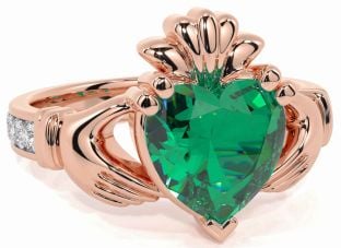 Diamond Emerald Rose Gold Silver Claddagh Ring
