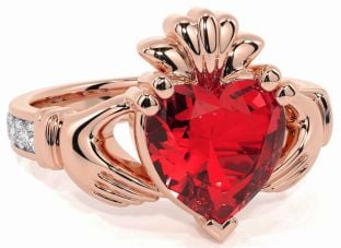 Diamond Ruby Rose Gold Silver Claddagh Ring