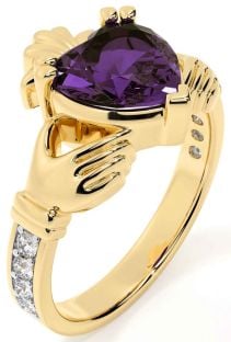 Diamond Alexandrite Gold Silver Claddagh Ring