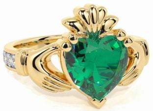 Diamond Emerald Gold Silver Claddagh Ring