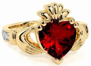Diamond Garnet Gold Silver Claddagh Ring