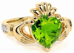 Diamond Peridot Gold Silver Claddagh Ring