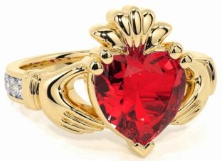 Diamond Ruby Gold Silver Claddagh Ring