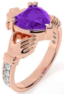 Diamond Amethyst Rose Gold Claddagh Ring