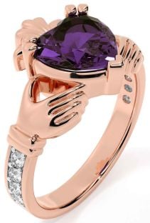 Diamond Alexandrite Rose Gold Claddagh Ring