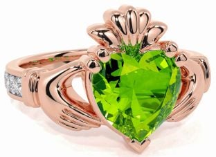 Diamond Peridot Rose Gold Claddagh Ring