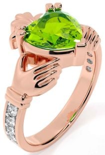 Diamond Peridot Rose Gold Claddagh Ring