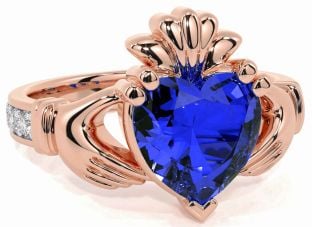 Diamond Sapphire Rose Gold Claddagh Ring