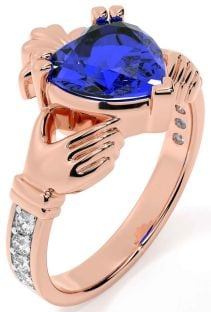 Diamond Sapphire Rose Gold Claddagh Ring