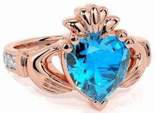 Diamond Topaz Rose Gold Claddagh Ring