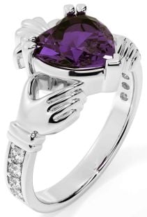 Diamond Alexandrite Silver Claddagh Ring