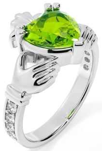 Diamond Peridot Silver Claddagh Ring