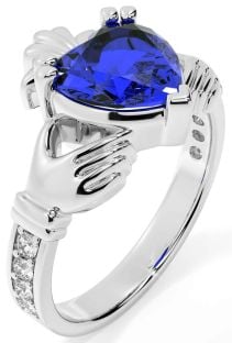 Diamond Sapphire Silver Claddagh Ring