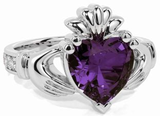 Diamond Alexandrite White Gold Claddagh Ring