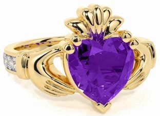 Diamond Amethyst Gold Claddagh Ring