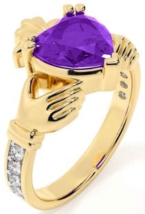 Diamond Amethyst Gold Claddagh Ring