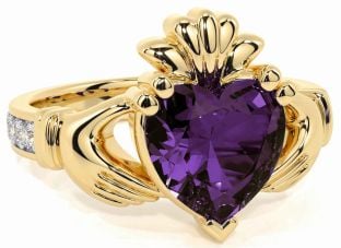 Diamond Alexandrite Gold Claddagh Ring