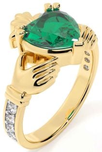 Diamond Emerald Gold Claddagh Ring