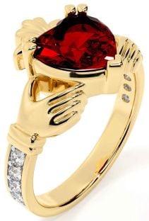 Diamond Garnet Gold Claddagh Ring