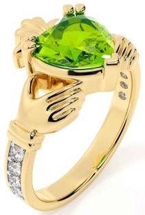 Diamond Peridot Gold Claddagh Ring