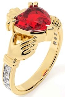 Diamond Ruby Gold Claddagh Ring