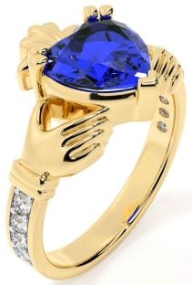 Diamond Sapphire Gold Claddagh Ring