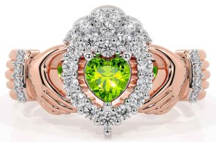 Diamond Peridot Rose Gold Silver Claddagh Ring