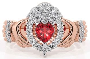 Diamond Ruby Rose Gold Silver Claddagh Ring