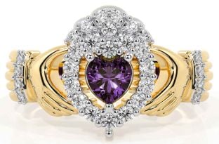 Diamond Alexandrite Gold Silver Claddagh Ring