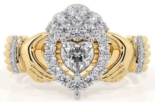 Diamond Gold Silver Claddagh Ring