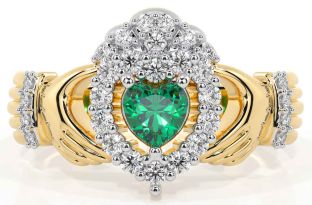 Diamond Emerald Gold Silver Claddagh Ring