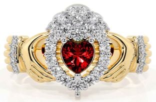 Diamond Garnet Gold Silver Claddagh Ring