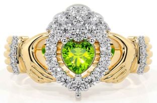 Diamond Peridot Gold Silver Claddagh Ring