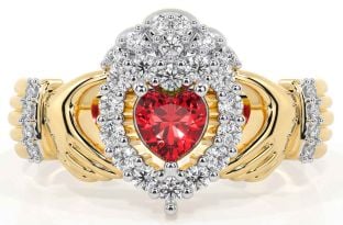 Diamond Ruby Gold Silver Claddagh Ring