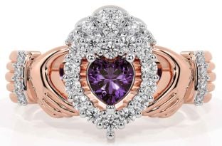 Diamond Alexandrite Rose Gold Claddagh Ring