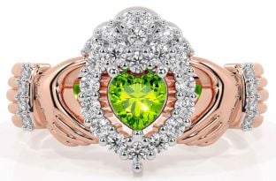 Diamond Peridot Rose Gold Claddagh Ring