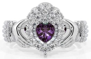 Diamond Alexandrite Silver Claddagh Ring