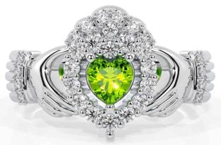 Diamond Peridot Silver Claddagh Ring