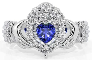 Diamante Safira Prata Claddagh Anel